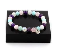 Pietre E Minerali. Bracciale Perle Di Pietra Di Luna + Angelite + Ametista + Qu