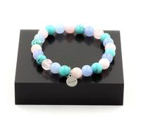 Pietre E Minerali. Bracciale Perle Di Quarzo Rosa + Acquamarina + Turchese 8 M