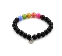 Pietre E Minerali. Bracciale Perle Di Tormalina Multicolore + Agata Nera 8 Mm.