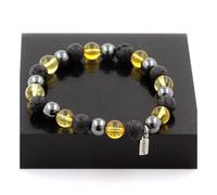 Pietre E Minerali. Bracciale Perle Ematite + Citrino + Lava 8 Mm. Fabbricato E