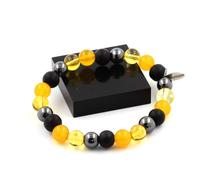 Pietre E Minerali. Bracciale Perle Ematite + Onice Nero Opaco + Citrino + Agata