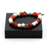 Pietre E Minerali. Bracciale Perle Howlite + Agata Striata 8 Mm. Fabbricato In