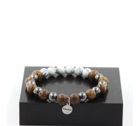 Braccialetto Perle Howlite + Ematite + Legno 8 Mm. Fatto IN Francia