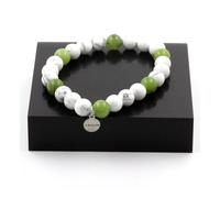 Pietre E Minerali. Bracciale Perle Howlite + Giada 8 Mm. Fabbricato In Francia.