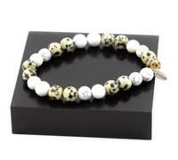 Pietre E Minerali. Bracciale Perle Howlite + Jaspe Dalmatiano 8 Mm. Fabbricato E