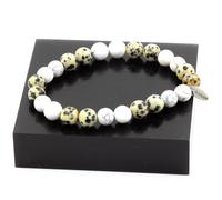 Pietre E Minerali. Bracciale Perle Howlite + Jaspe Dalmatiano 8 Mm. Fabbricato E