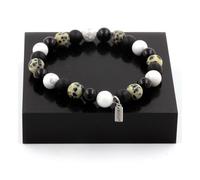 Pietre E Minerali. Bracciale Perle Howlite + Jaspe Dalmatiano + ONICE Nero Opaco