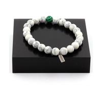 Pietre E Minerali. Bracciale Perle Howlite + Malachite 8 Mm. Fabbricato In Fran