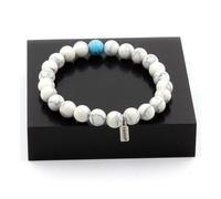 Pietre E Minerali. Bracciale Perle Howlite + Turchese 8 Mm. Fabbricato In Fran