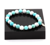 Pietre E Minerali. Bracciale Perle Howlite + Turchese 8 Mm. Fabbricato In Fran