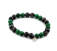 Pietre E Minerali. Bracciale Perle Labradorite + Malachite 8 Mm. Fabbricato In