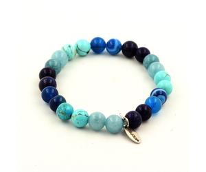 Pietre E Minerali. Bracciale Perle Lapis Lazuli + Agata Striata Blu + Aigue