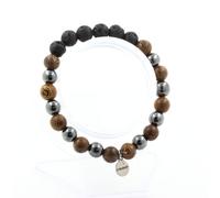 Pietre E Minerali. Bracciale Perle Lava + Ematite + Legno 8 Mm. Fabbricato In F