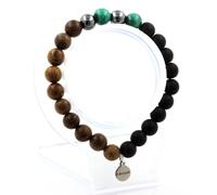 Braccialetto Perle Malachite Del Congo + Ematite + Onice Nero Opaco + Legno 8