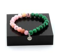 Pietre E Minerali. Bracciale Perle Malachite + Opale Rosa 8 Mm. Fabbricato In F