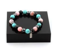 Pietre E Minéraux. Braccialetto Perle Ossidiana Nera + Ematite + Opale Rosa