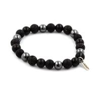 Pietre E Minerali. Bracciale Perle Obsidiana Nera + Onice Nero Opaco + Lava +
