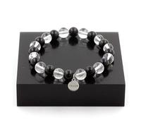 Pietre E Minerali. Bracciale Perle Obsidiana Nera + Quarzo 8 Mm. Fabbricato E