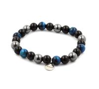 Braccialetto Perle Occhio di Tigre Blu Chiaro + Ematite + Agata Nero 8 Fatto IN