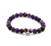 Pietre E Minerali. Bracciale Perle Occhio Di Tigre Multicolore + Ametista 8 Mm