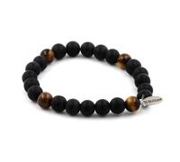 Pietre E Minerali. Bracciale Perle Onice Nero Opaco + Occhio Di Tigre 8 Mm.