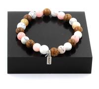 Pietre E Minerali. Bracciale Perle Opale Rosa + Howlite + Legno 8 Mm. Fabbricato