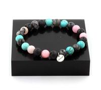 Bracciale Perle Opale Rosa + Labradorite + Lava + Turchese 8 Mm. Fabbricato In F