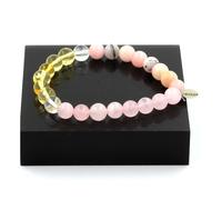 Braccialetto Perle Opale Rosa + Quarzo Rosa +Citrino +Quarzo 8 Mm. Fatto IN F