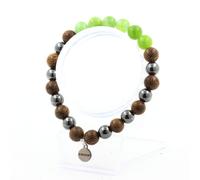 Pietre E Minerali. Bracciale Perle Peridoto + EMATITE + Legno 8 Mm. Fabbricato E