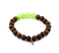 Pietre E Minerali. Bracciale Perle Peridoto + Legno 8 Mm. Fabbricato In Francia.