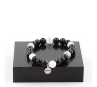 Pietre E Minerali. Bracciale Perle Selenite Del Marocco + Agata Nera 8 Mm. Fabr