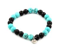 Pietre E Minerali. Bracciale Perle Turchesi + Agata Nera 8 Mm. Fabbricato In