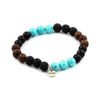 Pietre E Minerali. Bracciale Perle Turchesi + Lava + Agata Nera + Legno 8 Mm