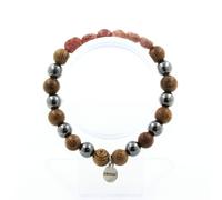 Braccialetto Rubino Del Brasile + Perle Ematite + Legno 8 Mm. Fatto IN Francia