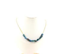 Pietre E Minerali. Collana 10 Perle Apatite Blu Del Brasile. Catena In Acciaio