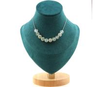 Pietre E Minerali. Collana 10 Perle Prehnite D'Africa 8 Mm Catena In Acciaio