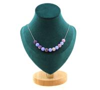 Collana 11 Perle Mica Viola Opaco + Agata Crazy Lace Blu 8 MM Catena Collana F