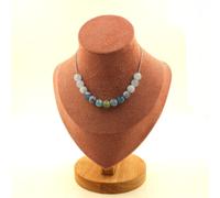 Pietre E Minerali. Collana 13 Perle Di Calcedonio Blu + Agata Crepata Fucsia