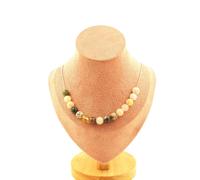 Pietre E Minerali. Collana 15 Perle Agata Foglia Di Bambù 8 Mm Catena In A