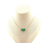 Pietre E Minerali. Collana 2 Perle Agata Verde 8 Mm. Catena In Acciaio Dorato