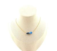 Pietre E Minerali. Collana 2 Perle Apatite Del Brasile. Catena In Acciaio Dorato