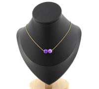 Pietre E Minerali. Collana 2 Perle Di Giada Viola Blu 8 Mm. Catena In Acciaio D