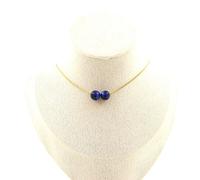 Pietre E Minerali. Collana 2 Perle Occhio Di Tigre Blu 8 Mm. Catena In Acciaio