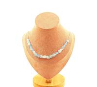 Collana 20 Perle Acquamarina Del Brasile Catena IN Acciaio Inossidabile Fe