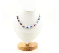 Pietre E Minerali. Collana 20 Perle Di Apatite Blu Del Brasile + Opale Rosa 8 Mm