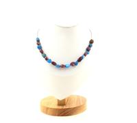 Collana 20 Perle Tormalina Rubellite Del Brasile + Apatite Blu da Donna