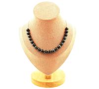 Pietre E Minerali. Collana 20 Perle Occhio Di Falco 8 Mm. Catena In Acciaio Inox