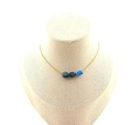 Pietre E Minerali. Collana 3 Perle Apatite Del Brasile. Catena In Acciaio Dorato