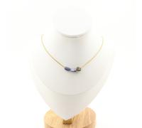 Pietre E Minerali. Collana 3 Perle Cianite Blu Del Brasile. Catena In Acciaio