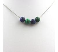 Collana 4 Perle Azzurrite Crisocolla 8 Mm. Catena IN Acciaio Inoxydable. Collana
